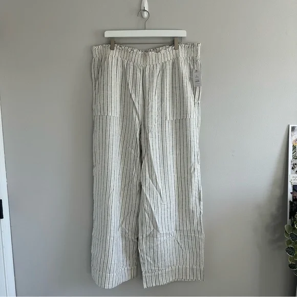 Time And Tru White Black Striped Wide Leg Linen Pant Size XL NWT - Picture 1 of 4
